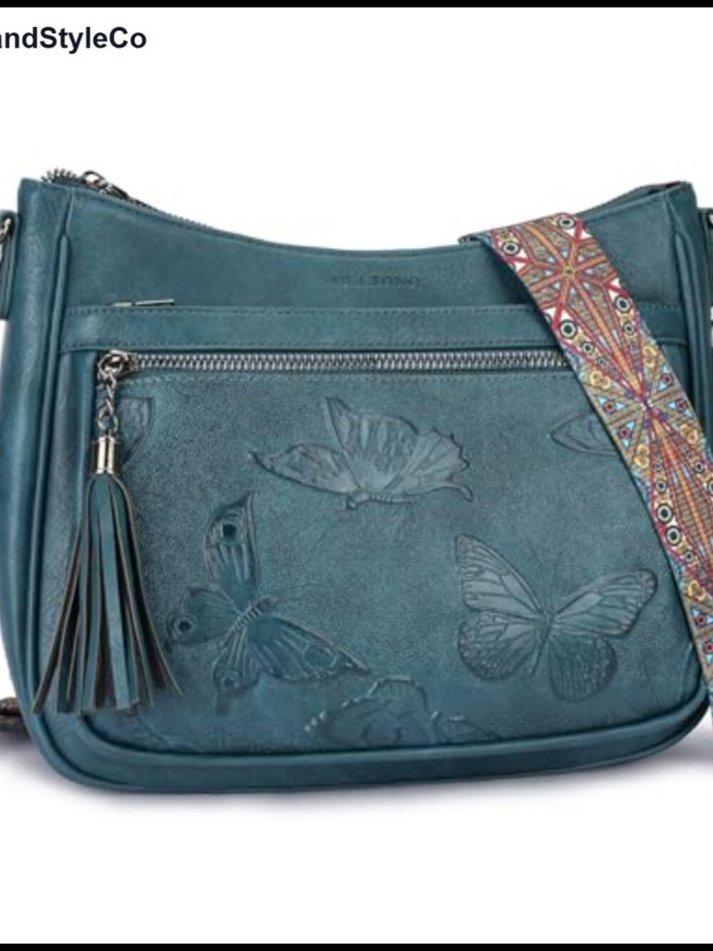 Vegan Leather Crossbody Bag Purse with Butterfly Design - Women's